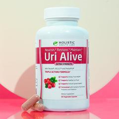 Uri Alive capsules ready for convenient daily urinary and gut health support.