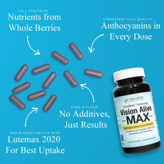 Vision Alive Max capsules close up shows natural plant-based formula