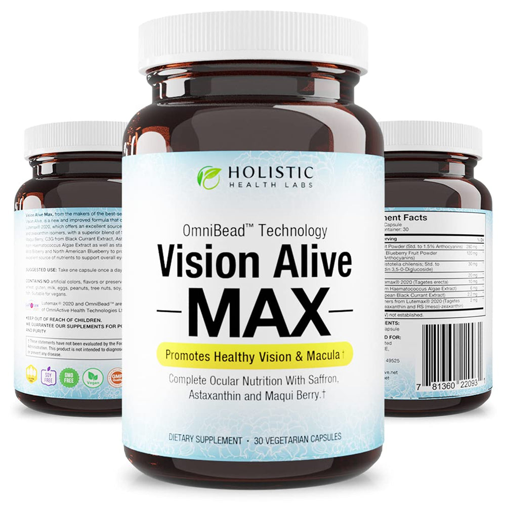 Vision Alive Max dietary label notes soy-free gluten-free and GMO-free
