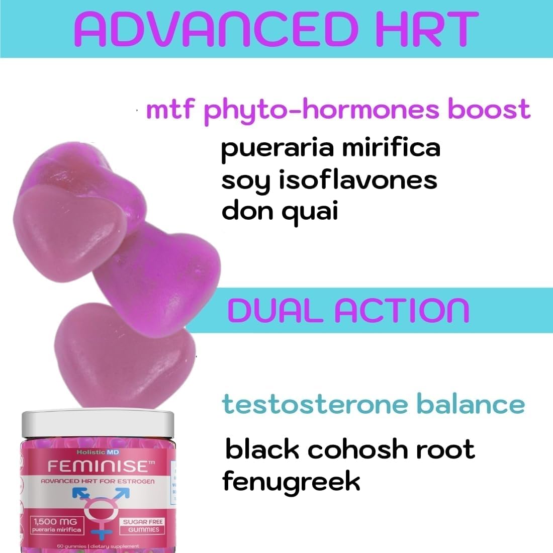 Holistic MD HRT estrogen gummies close up showing sugar free texture and form