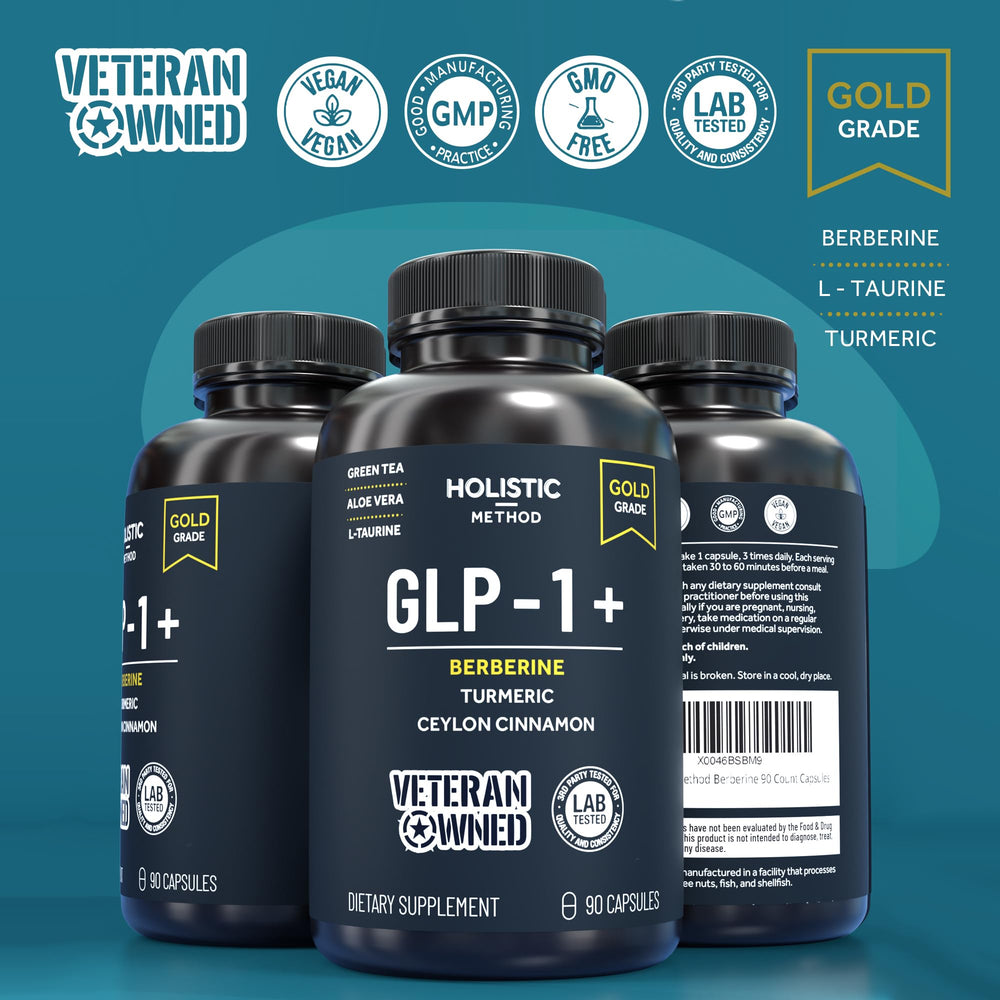 Holistic Method cinnamon curcumin L-Taurine capsules highlighting digestion-friendly support.