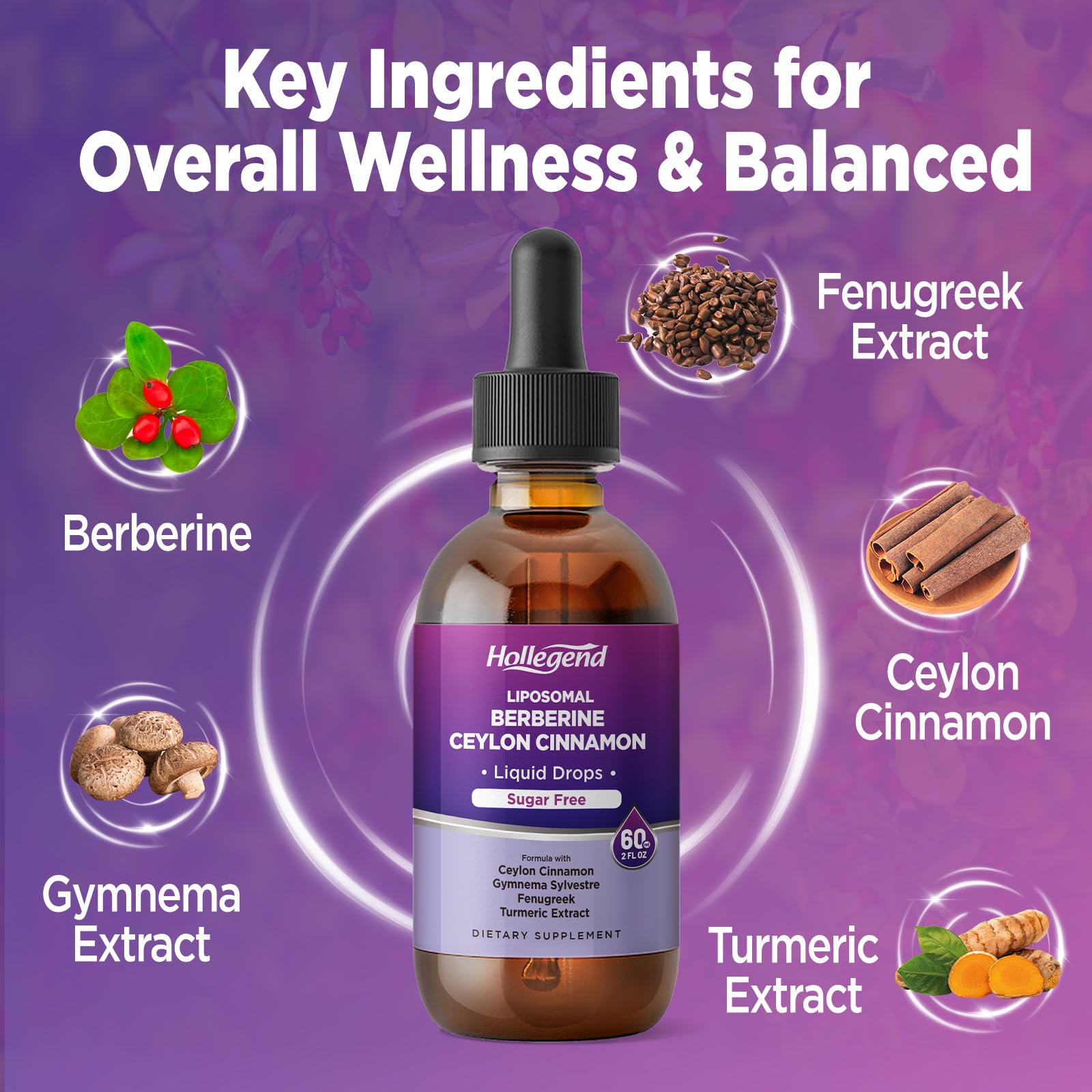 HOLLEGEND Liposomal Berberine Drops ingredients including cinnamon for digestion