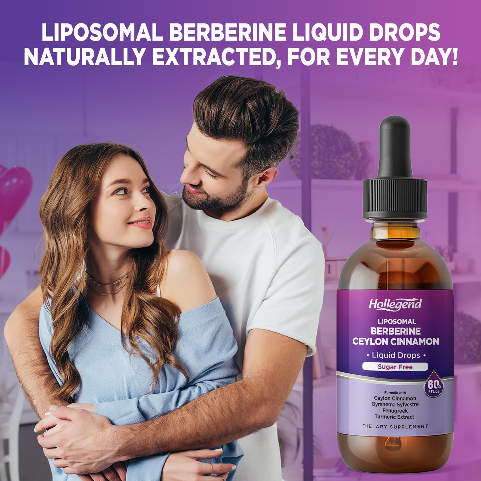 HOLLEGEND Liposomal Berberine Drops packaging highlighting vegan and GMP-certified quality