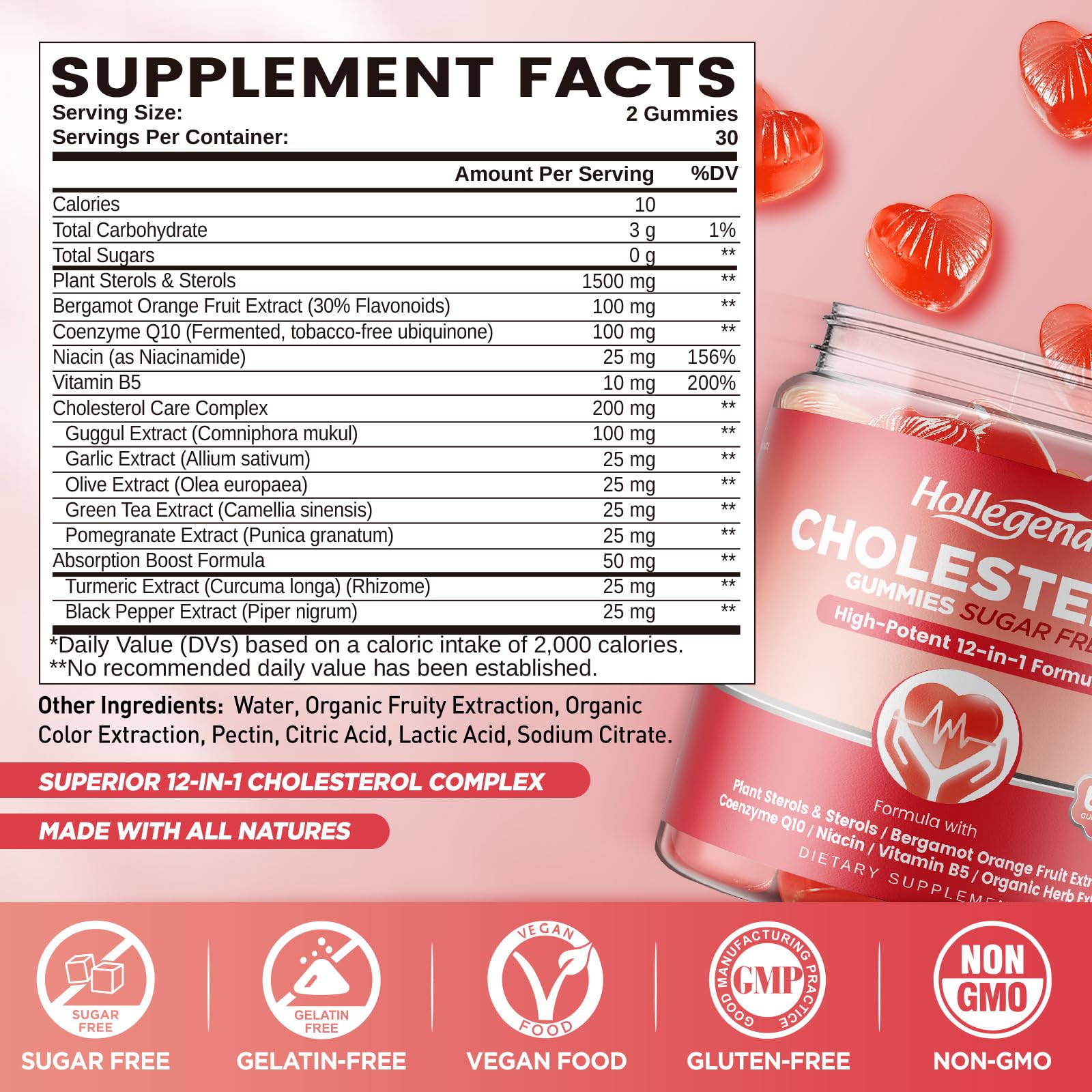 HOLLEGEND Cholesterol Gummies close-up highlights mixed berry flavor.