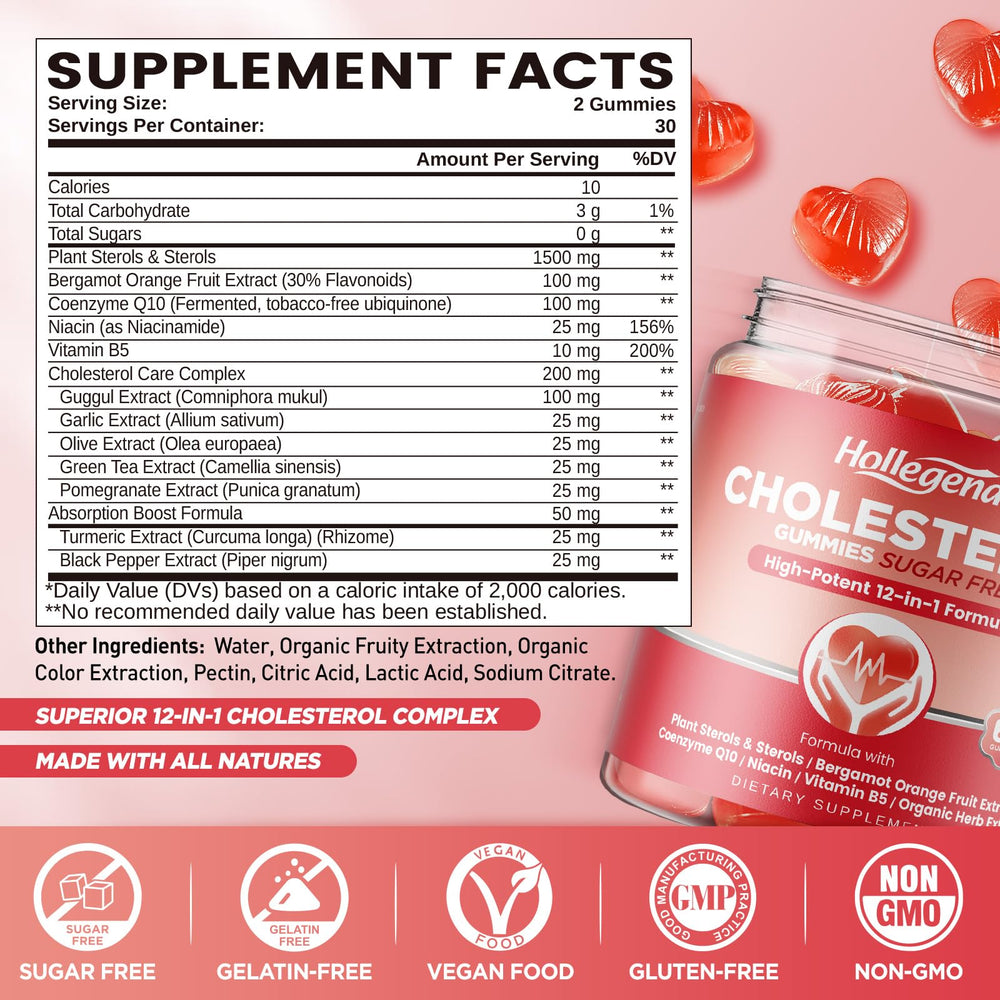 HOLLEGEND Cholesterol Gummies close-up highlights mixed berry flavor.