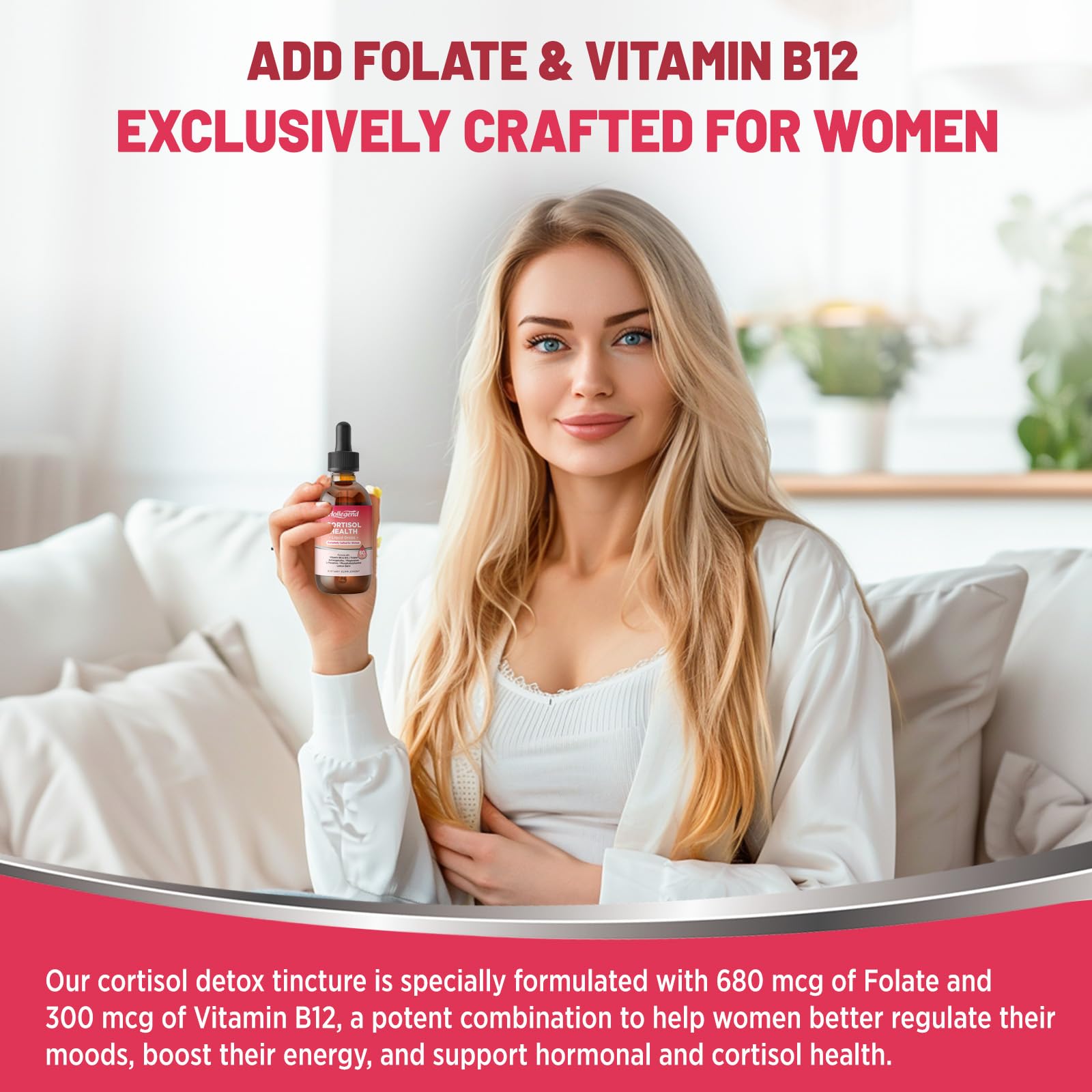 HOLLEGEND cortisol drops bottle-closeup: premium formula for balance and focus