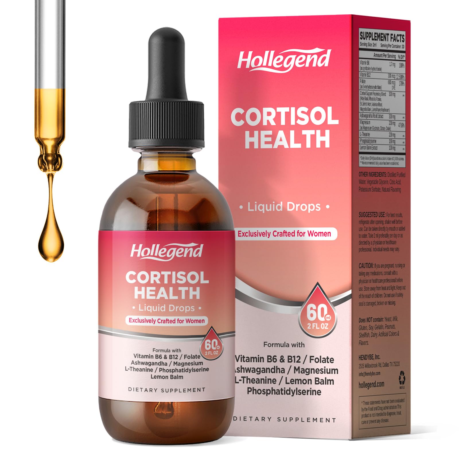 HOLLEGEND cortisol drops bottle: convenient daily dose for stress support