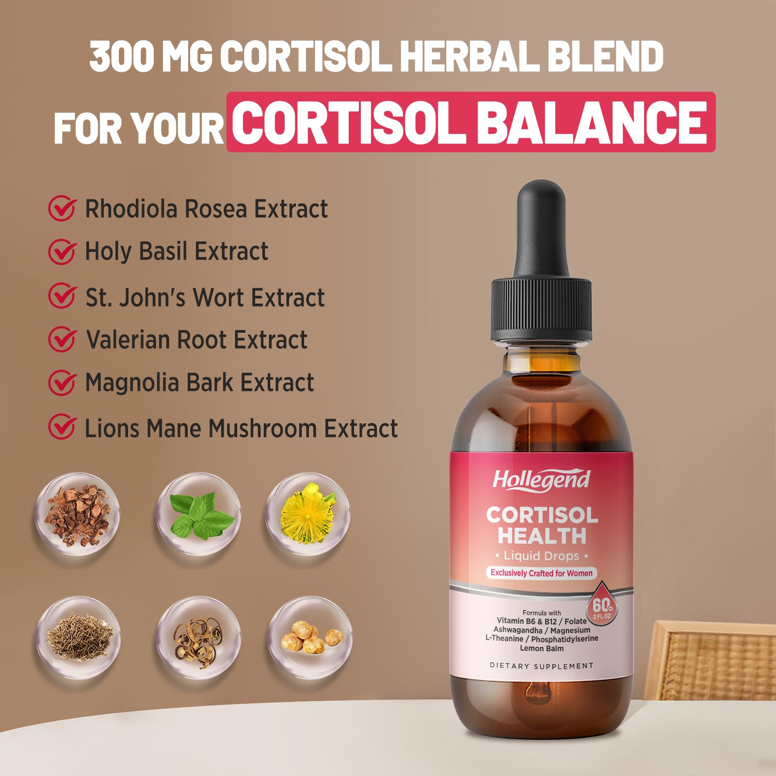 HOLLEGEND cortisol drops herbal-blend: wellness support from 16-in-1 formula