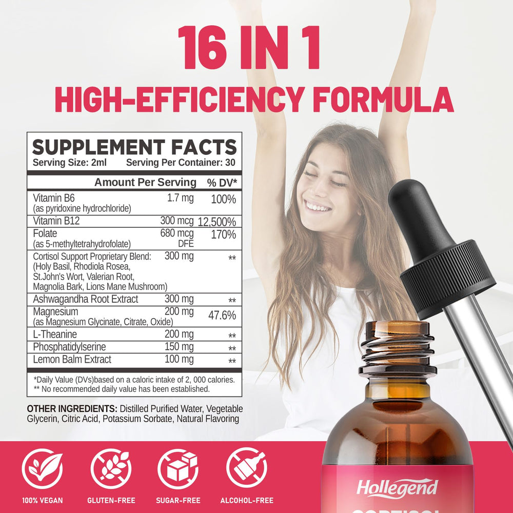 HOLLEGEND cortisol drops pour: quick dosing for on-the-go calm