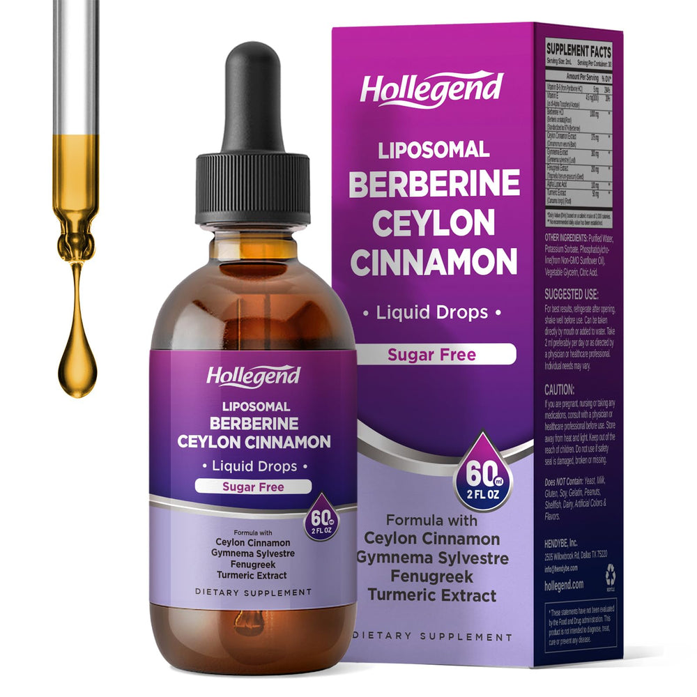 HOLLEGEND Liposomal Berberine Drops bottle with sugar-free formula and lemon notes for daily wellness