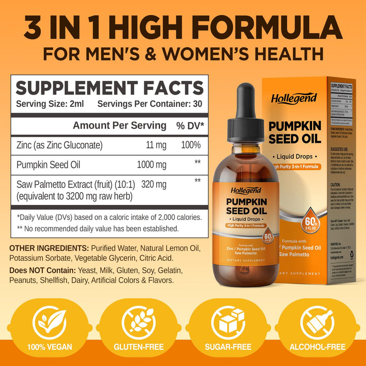 HOLLEGEND Pumpkin Seed Oil dropper for easy daily dosing