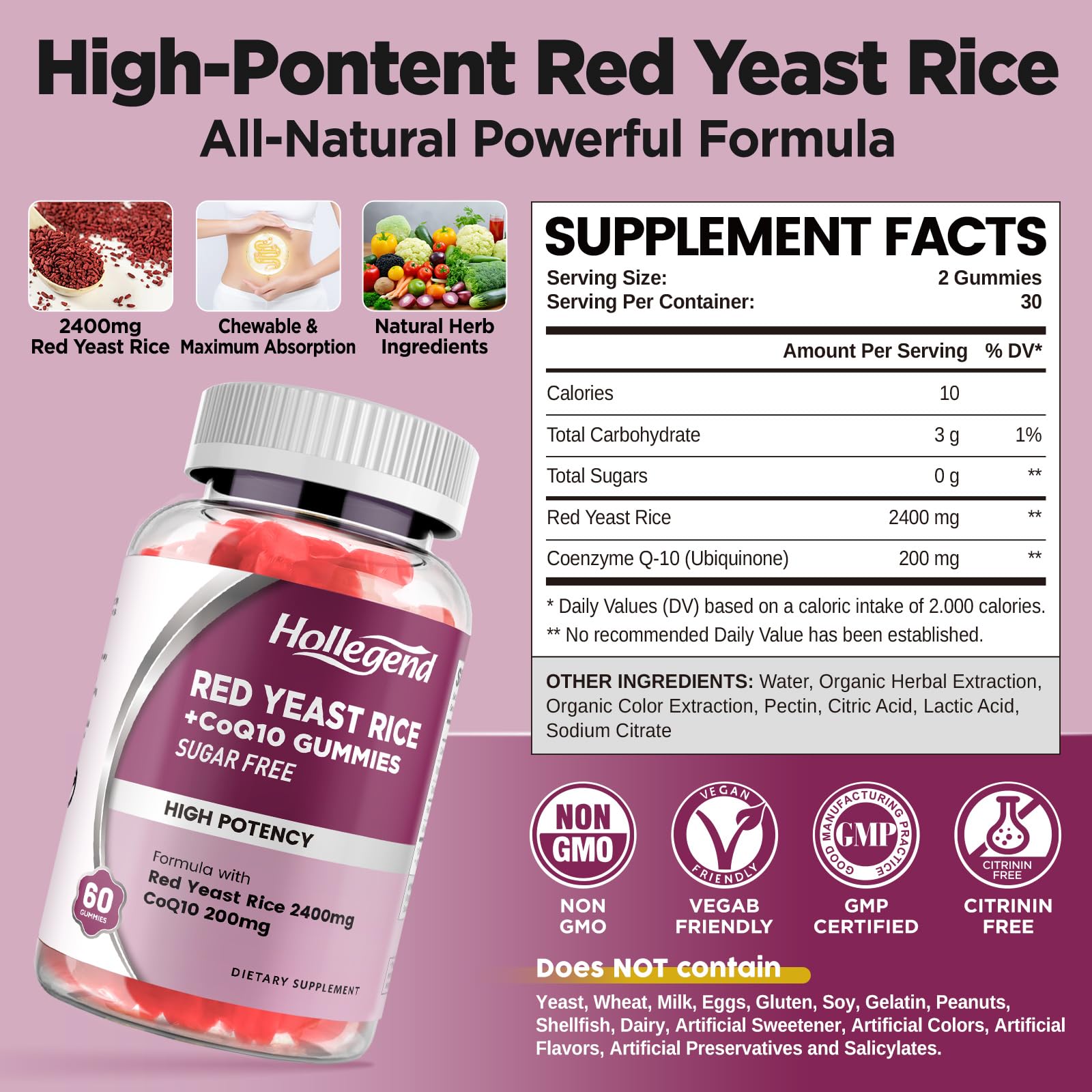 HOLLEGEND packaging highlighting vegan, sugar-free gummies for everyday wellness