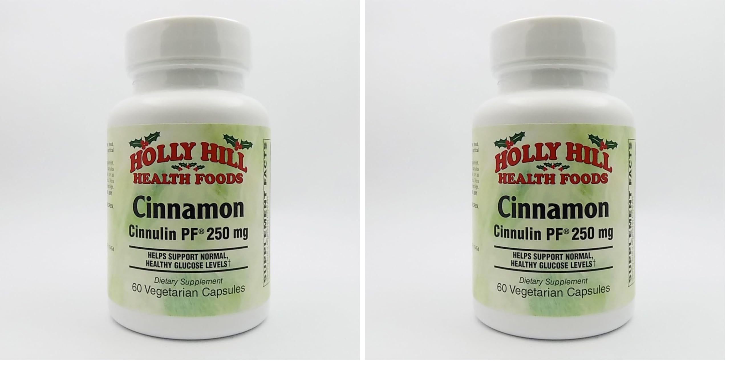 Holly Hill Health Foods Cinnamon Cinnulin PF bottle shows high-potency 250 mg capsules