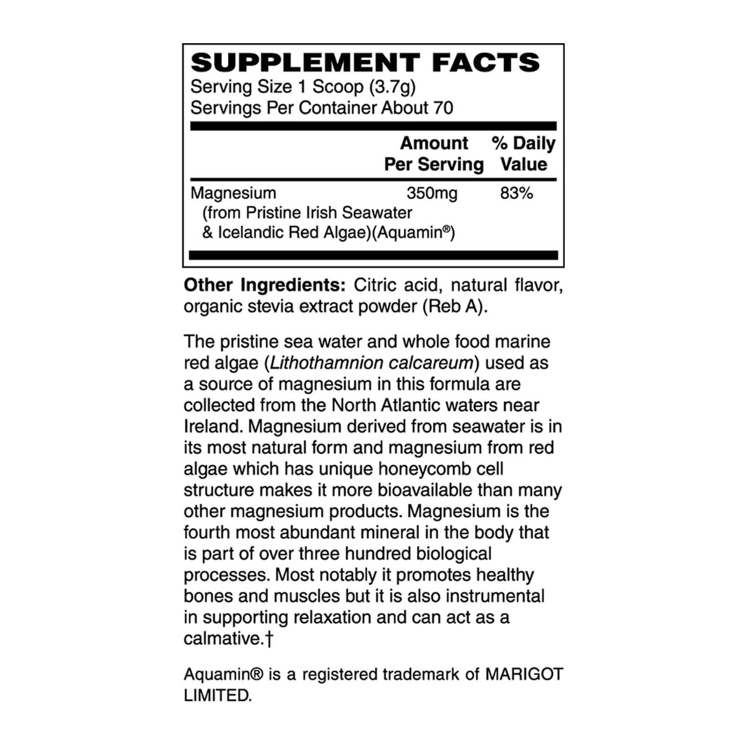 Holly Hill Health Foods magnesium powder label close-up highlights non-GMO vegan certification and allergen-free promise
