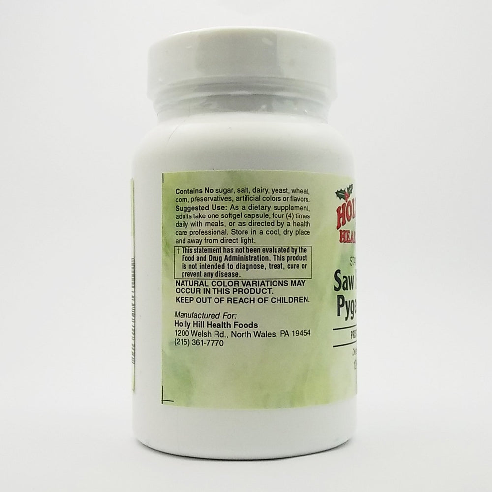 Holly Hill label detail showing ingredients for prostate health support.