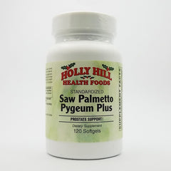 Holly Hill Saw Palmetto Pygeum Plus bottle showing standardized blend for prostate support.