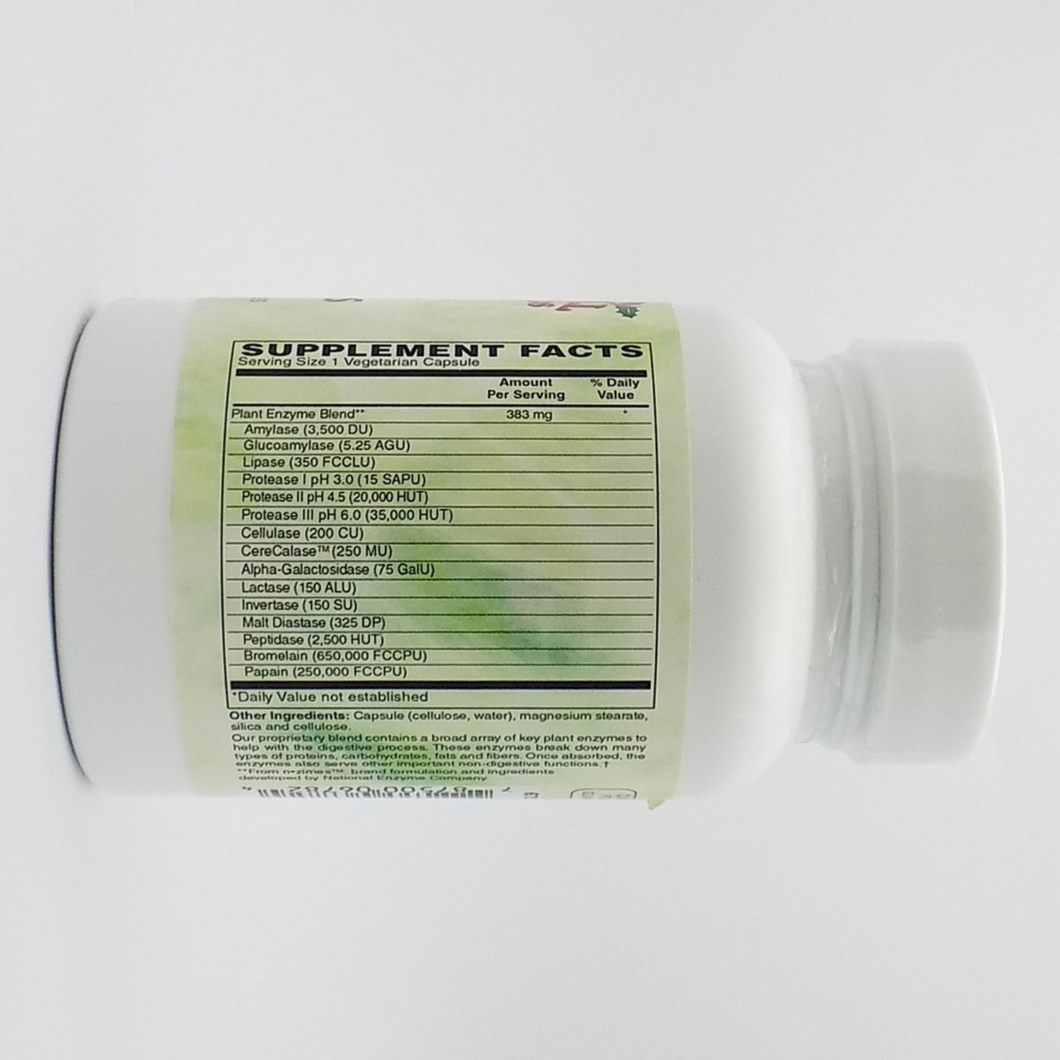 Holly Hill Ultra Veggie Enzymes capsules close-up highlighting protein and carbohydrate digestion.