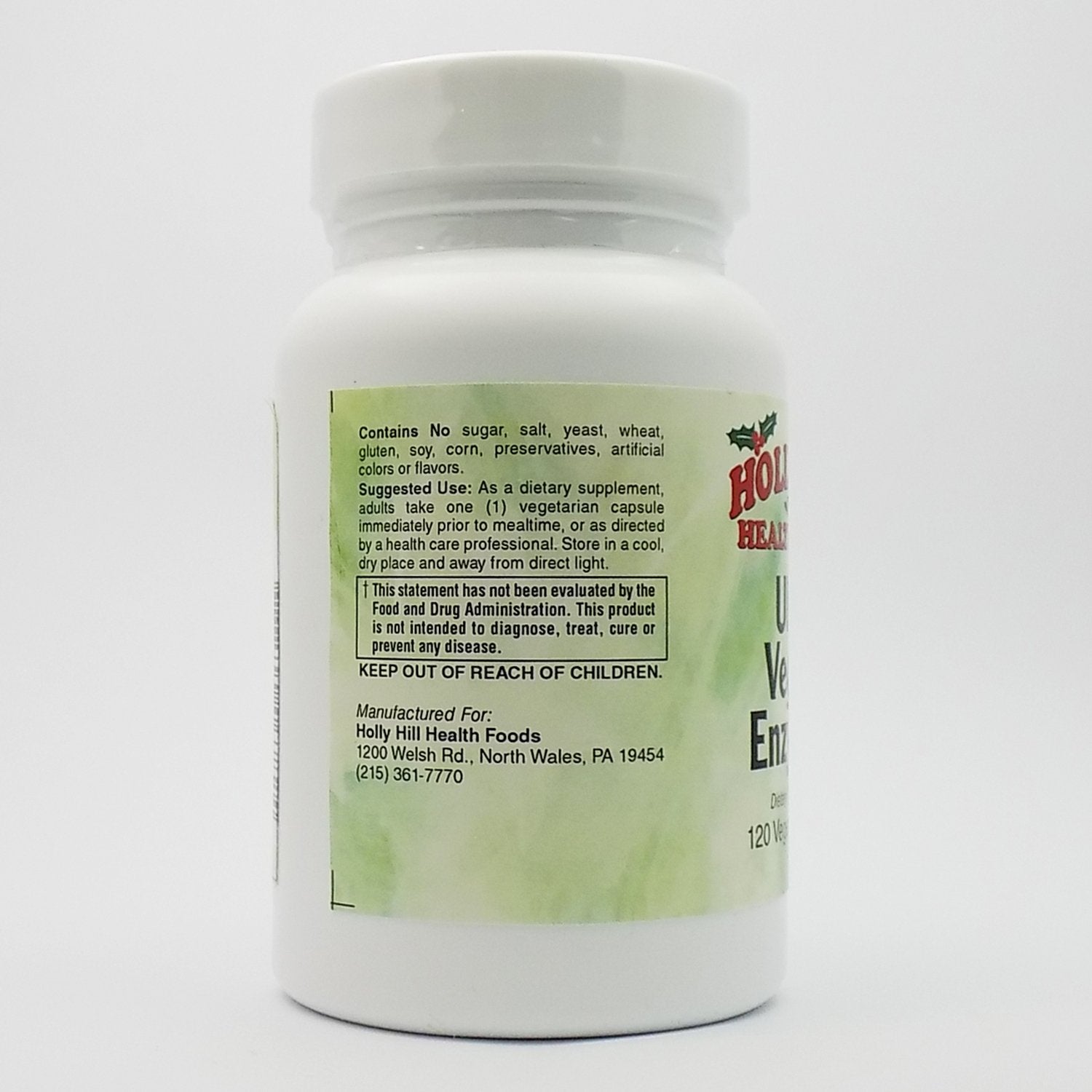 Holly Hill Ultra Veggie Enzymes packaging on display for convenient daily use.