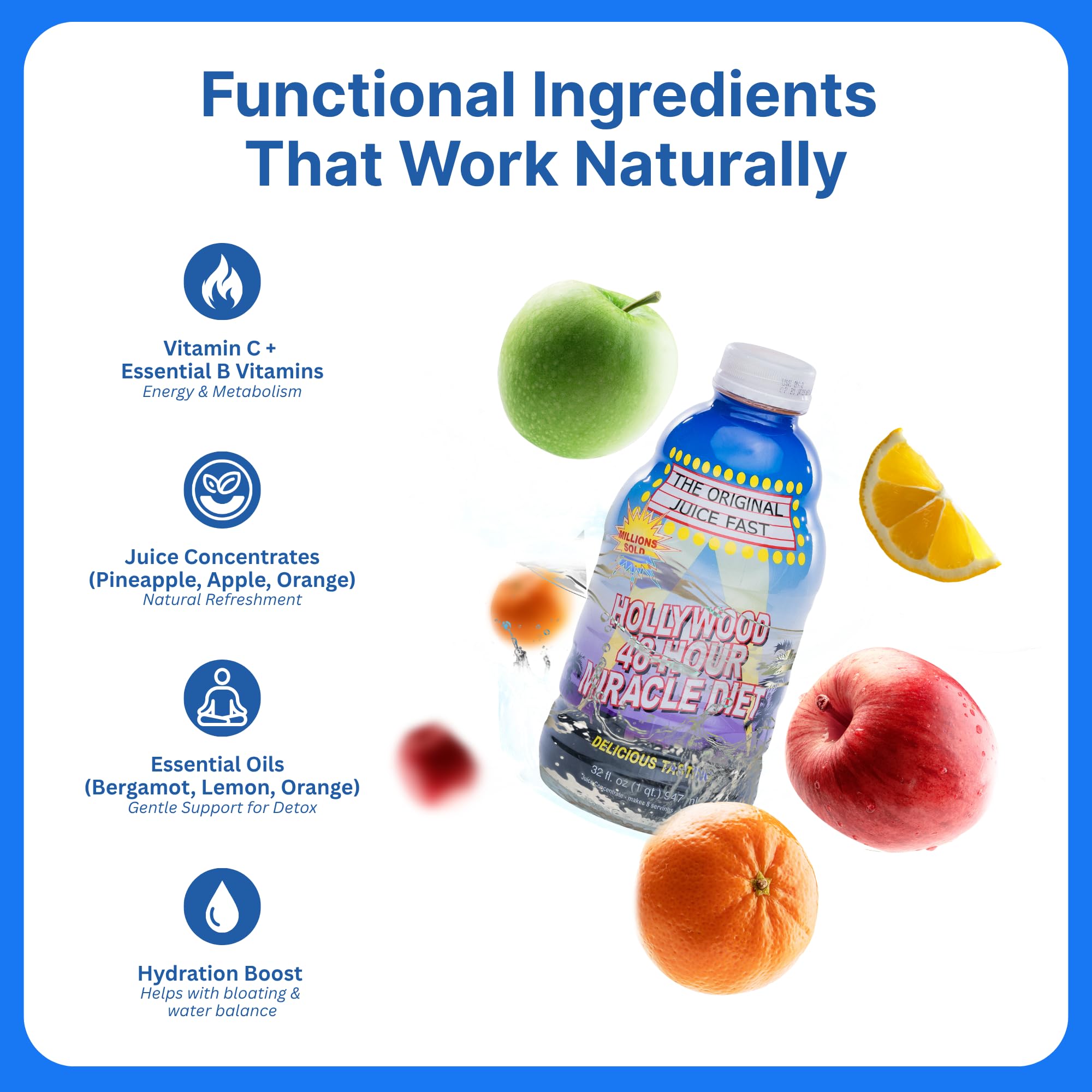 Hollywood Diet bottle label with branding and clean ingredient highlights.