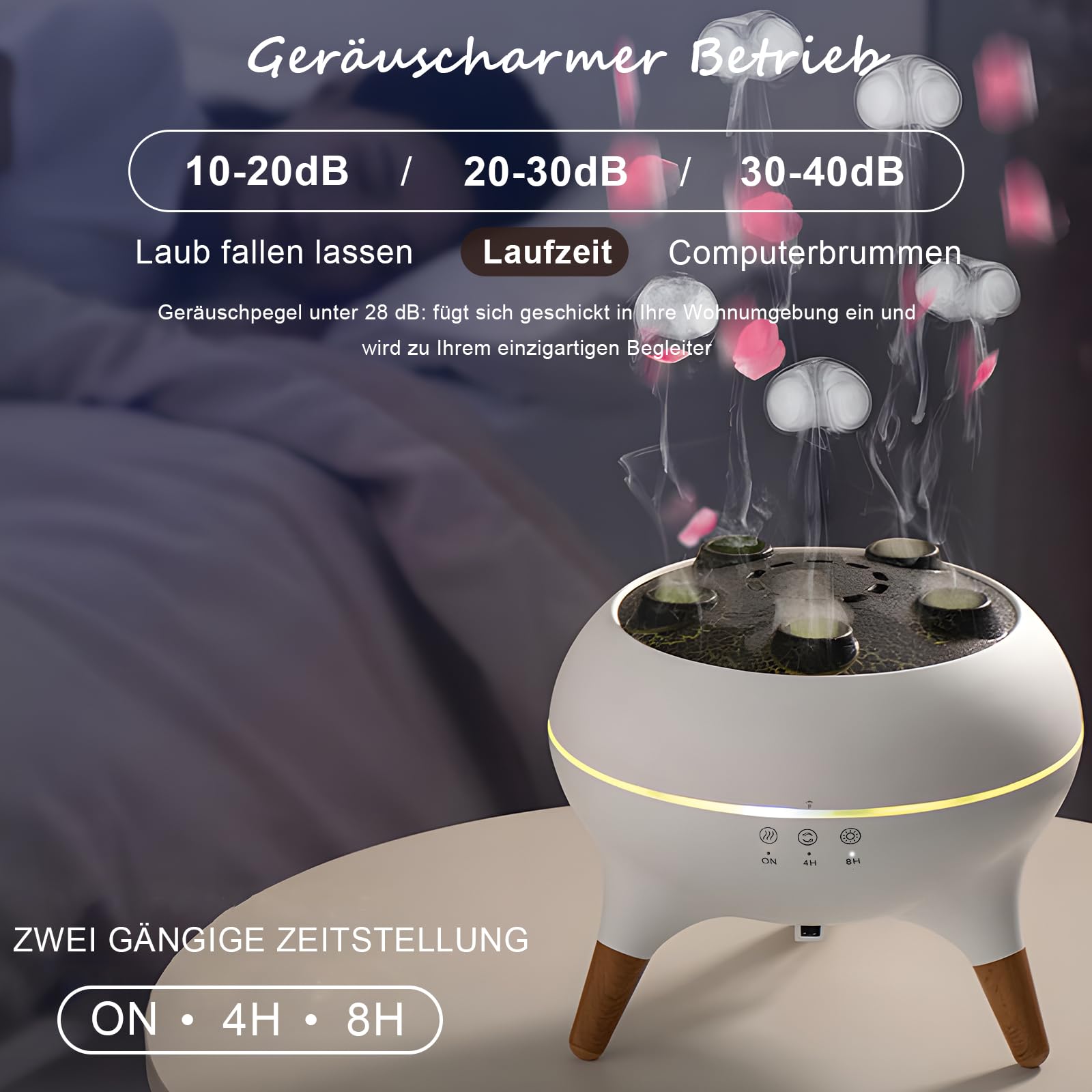Holwim Diffuser whisper-quiet ultrasonic operation minimizes noise.