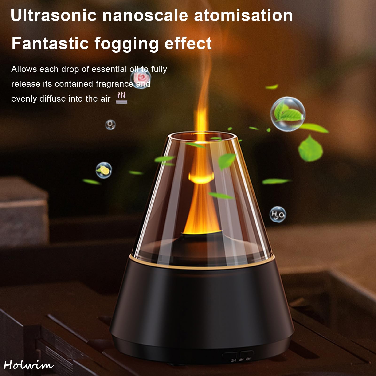 Holwim Flame Diffuser has 120ml tank for hours of continuous aroma.