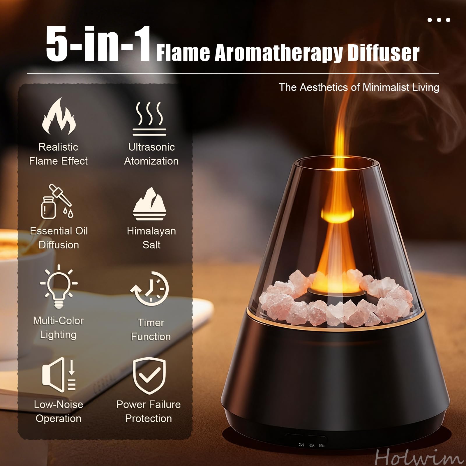 Holwim diffuser offers 7-color mood lighting to match your activity.