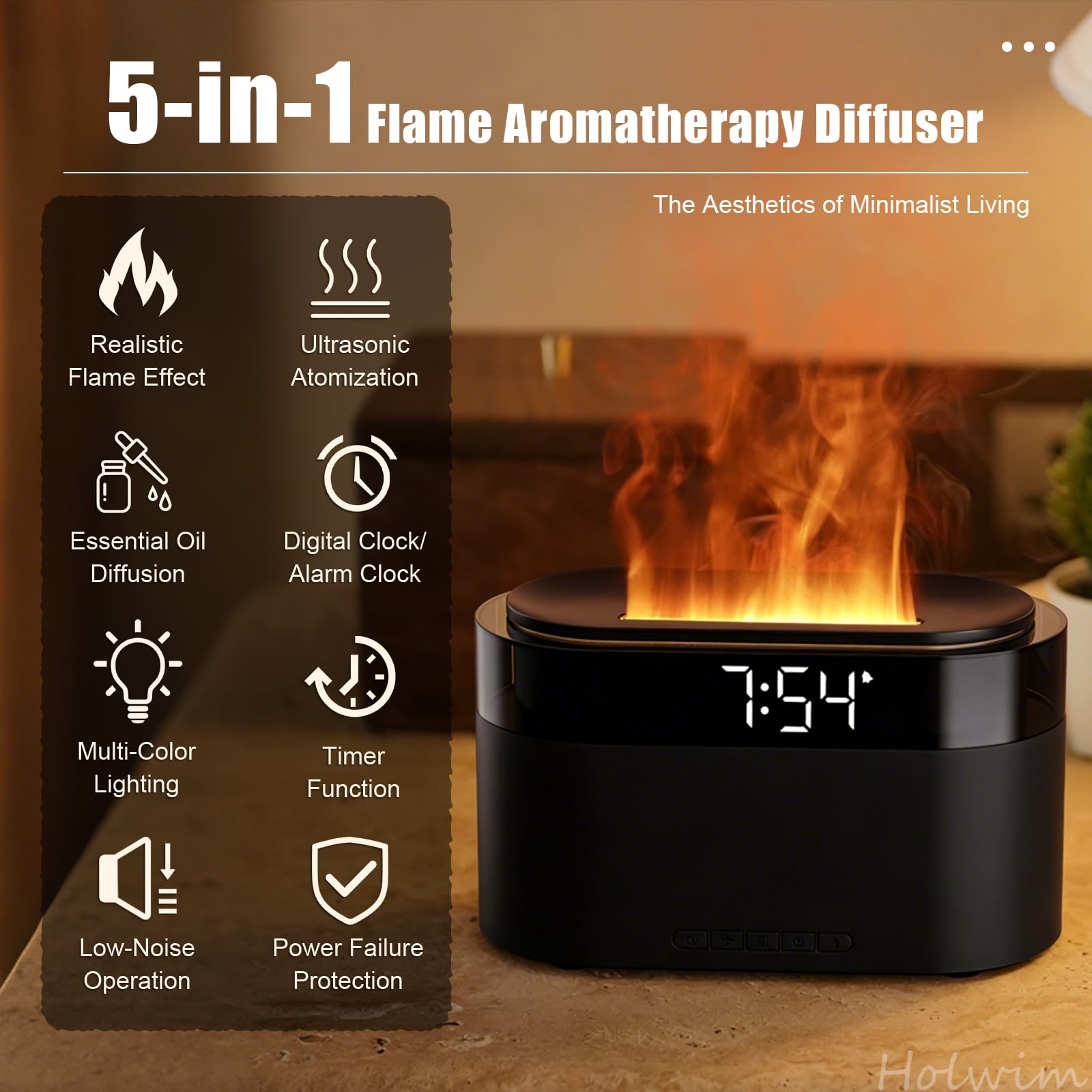 Holwim aroma diffuser remote control demonstrates convenient settings and timer