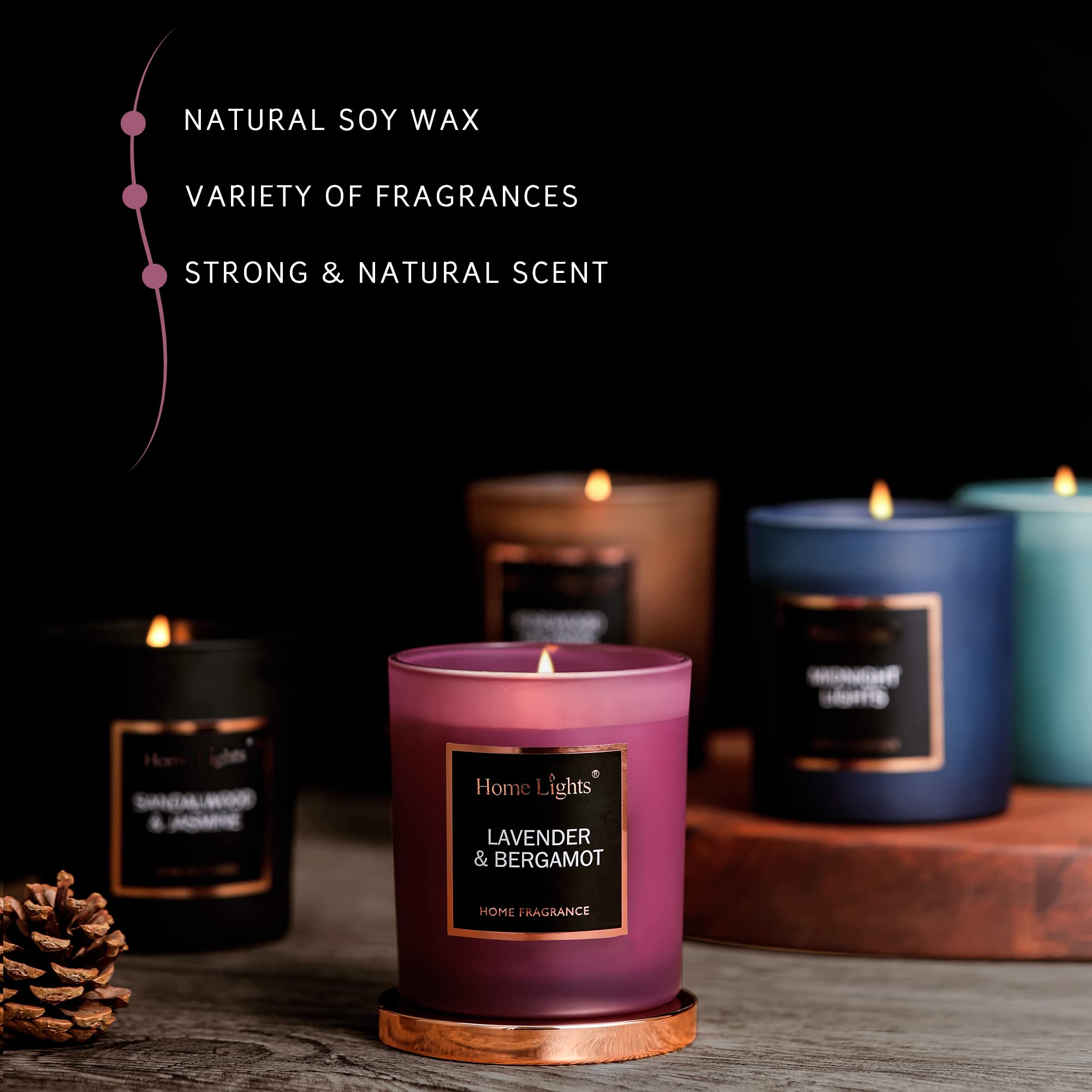 Home Lights long-burn soy candle for extended fragrance.