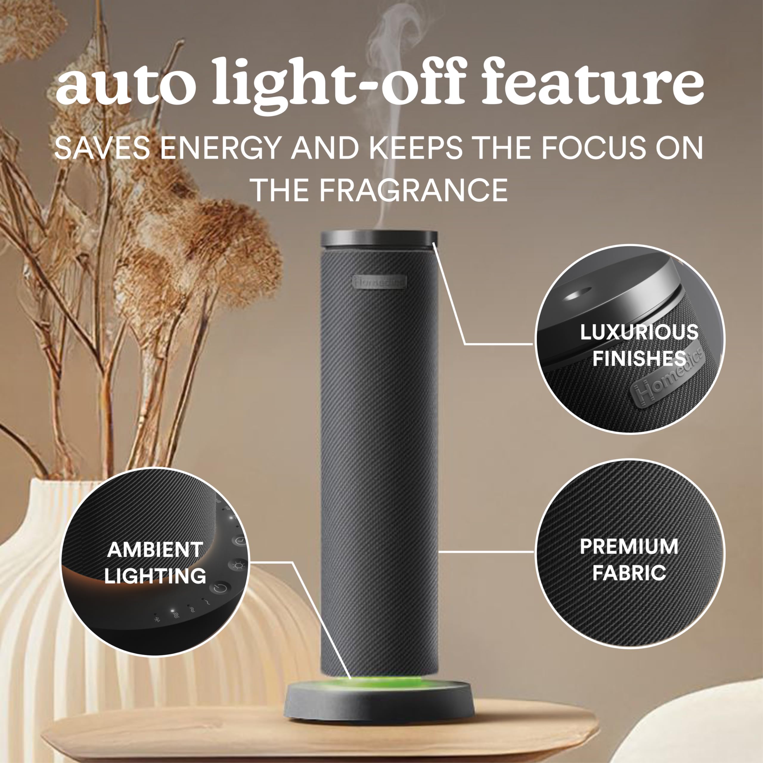 Homedics SereneScent intermittent mist settings allow precise aroma control.