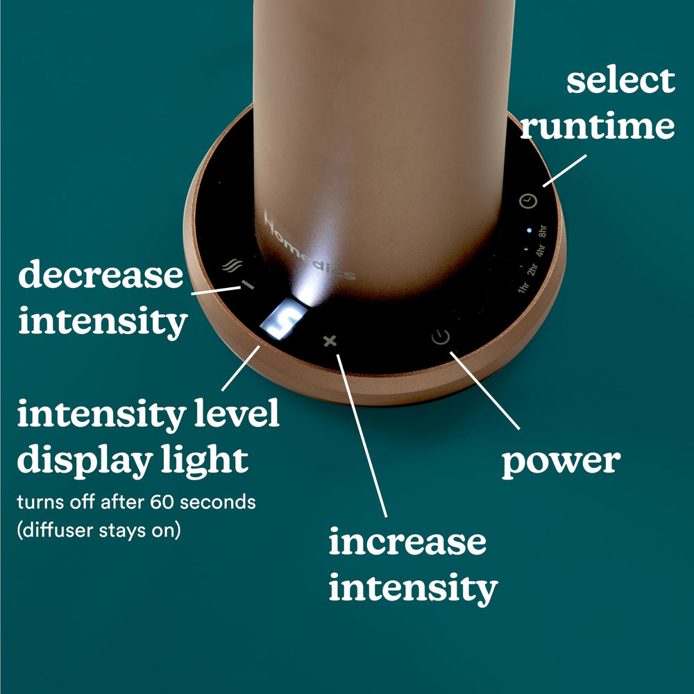 Homedics SereneScent remote control enables easy scent intensity and timer adjustments.