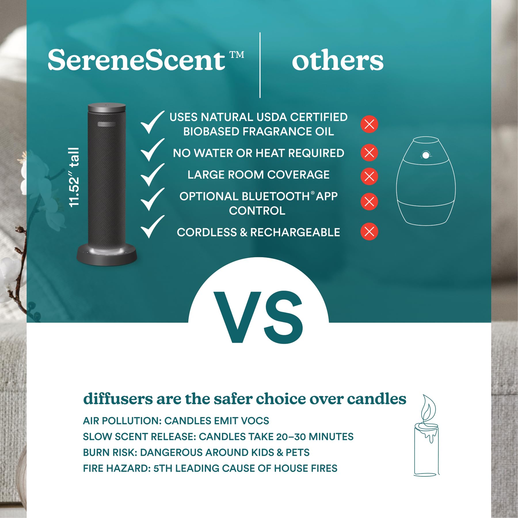 Homedics SereneScent six calming lights create soft atmosphere.