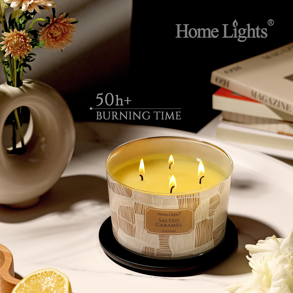 Home Lights 4-wick design provides stronger scent for larger rooms.