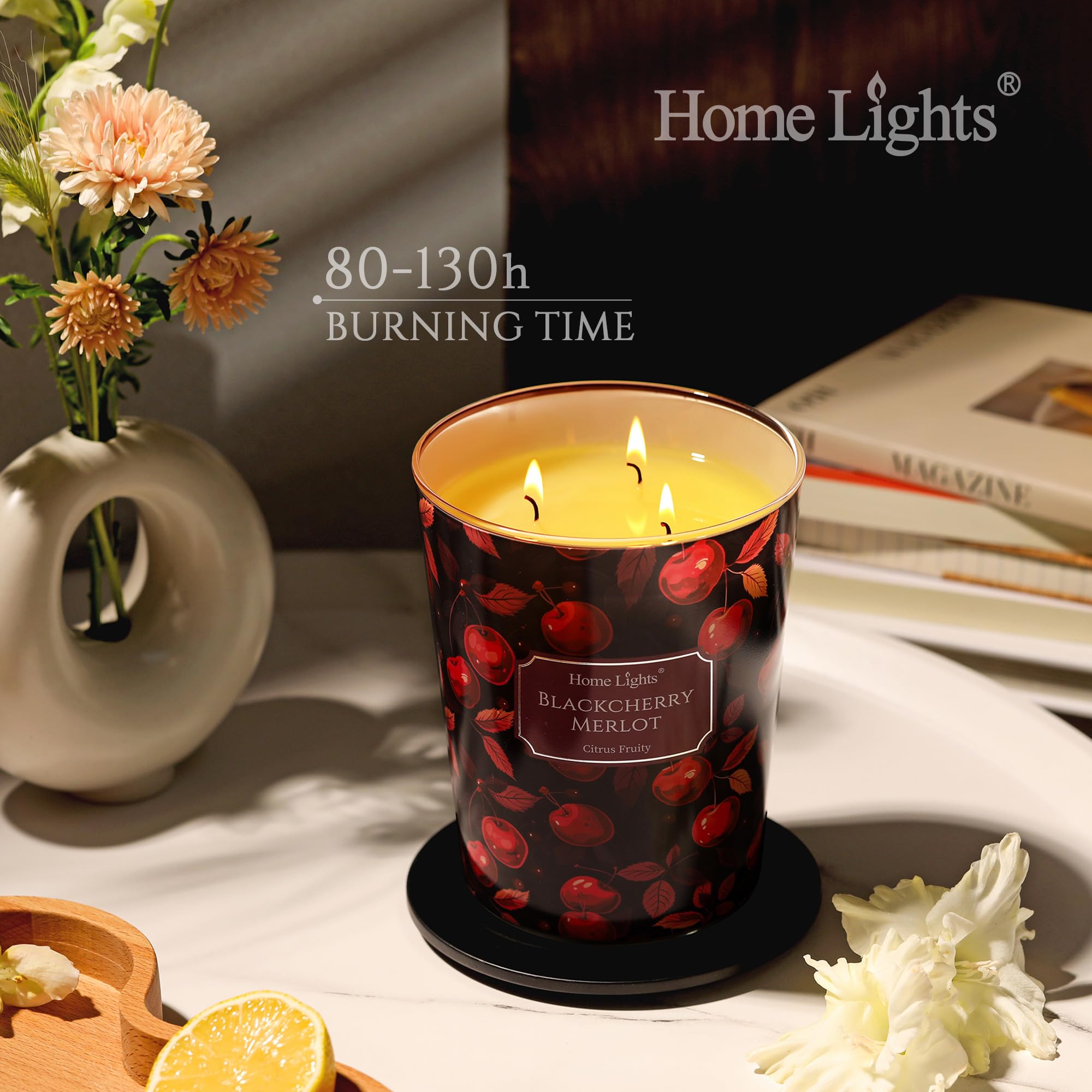 HomeLights Blackcherry Merlot candle adds opulent aroma to dining rooms.