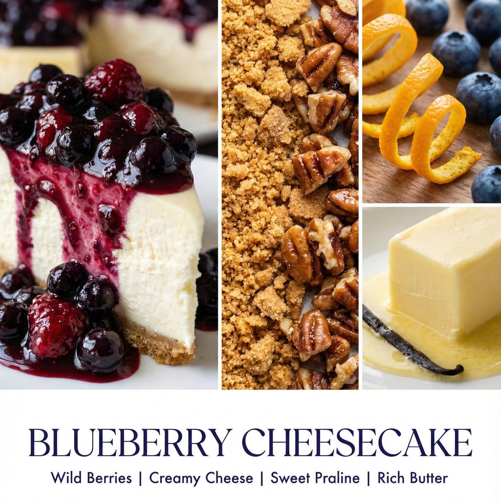 Home Lights Blueberry Cheesecake candle emits warm ambient glow.