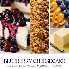 Home Lights Blueberry Cheesecake candle emits warm ambient glow.