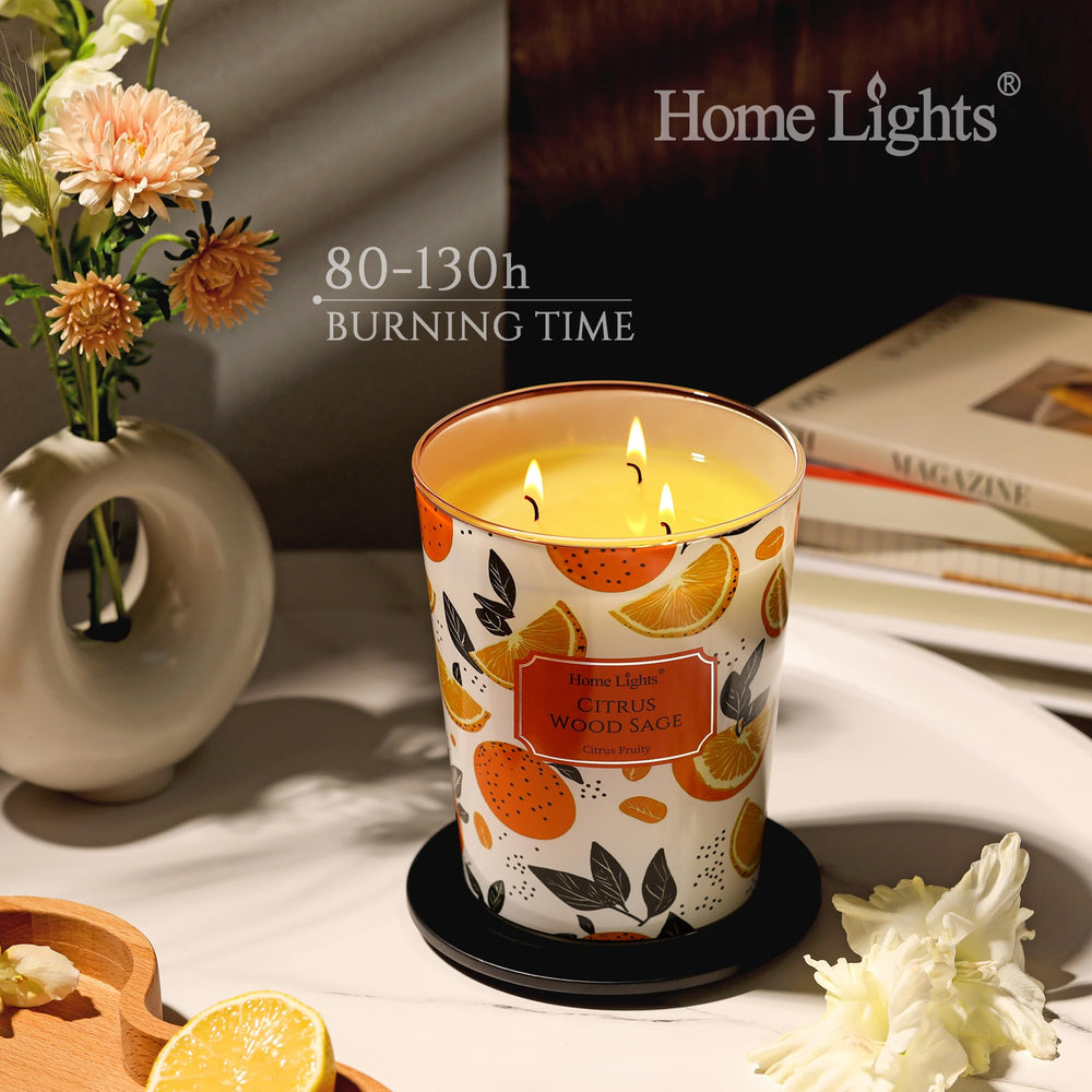 HomeLights clean burn with eco-friendly soy wax and cotton wick.