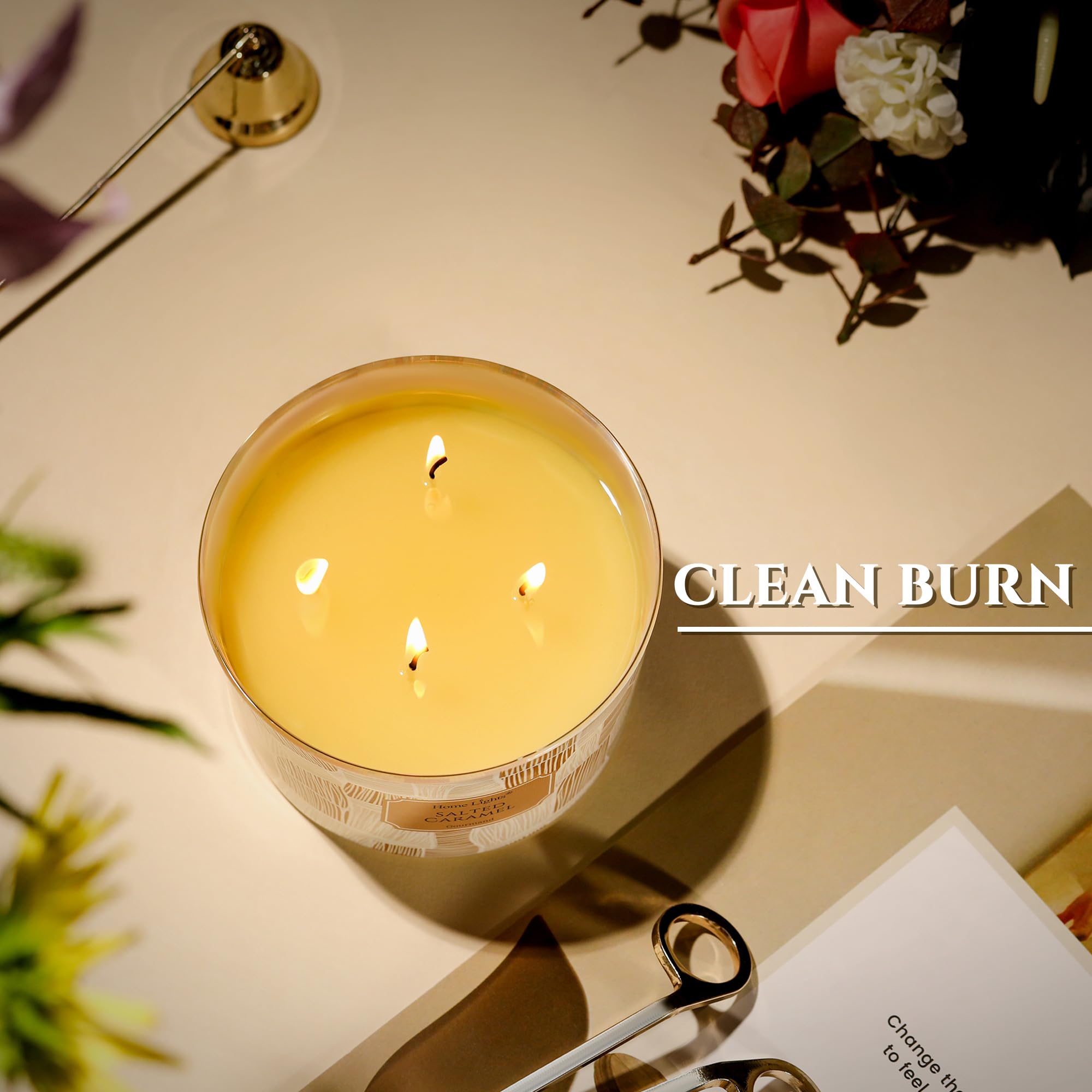 Home Lights elegant jar design enhances decor while candle burns.