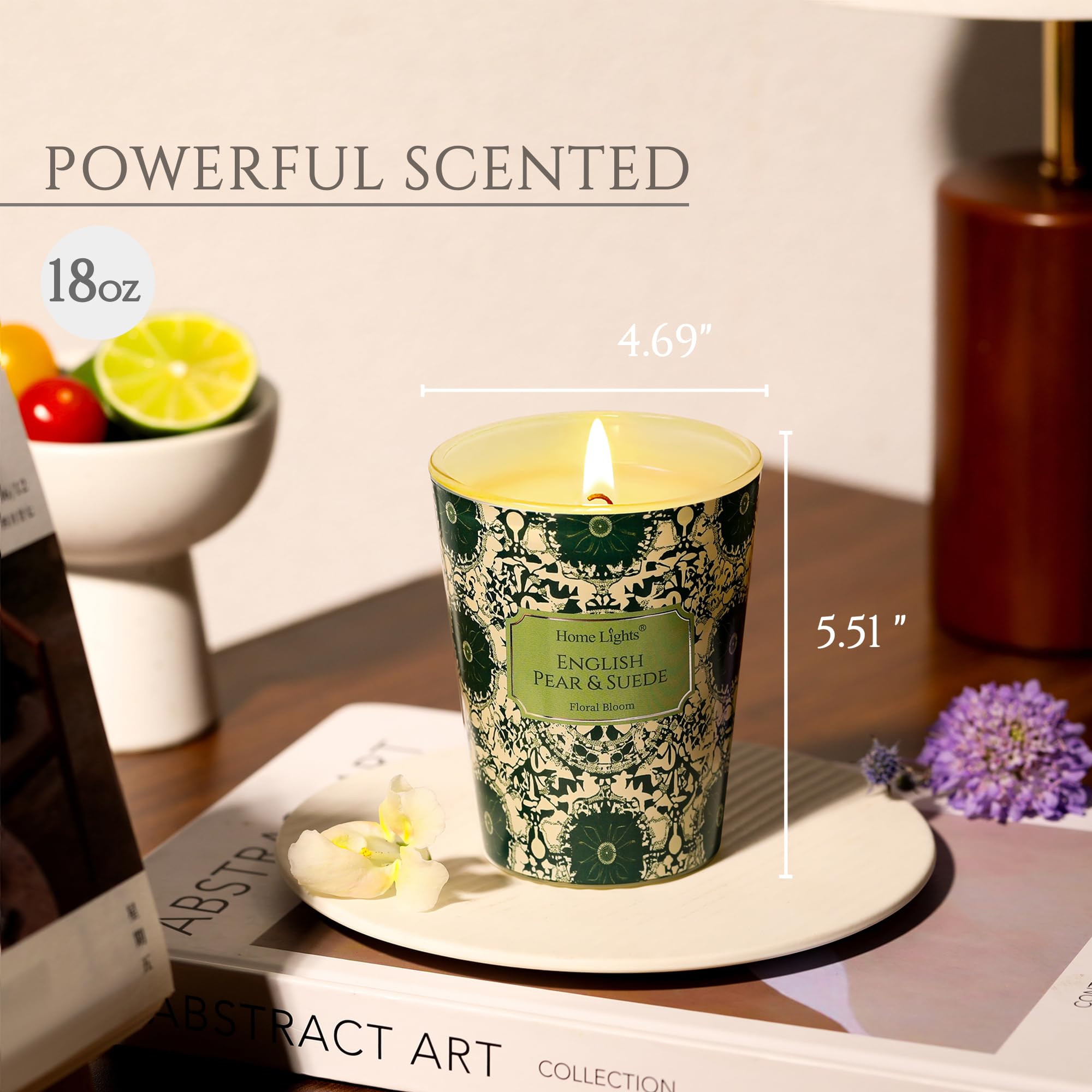 Home Lights English Pear Suede fragrance notes capture fresh pear and warm suede in air.