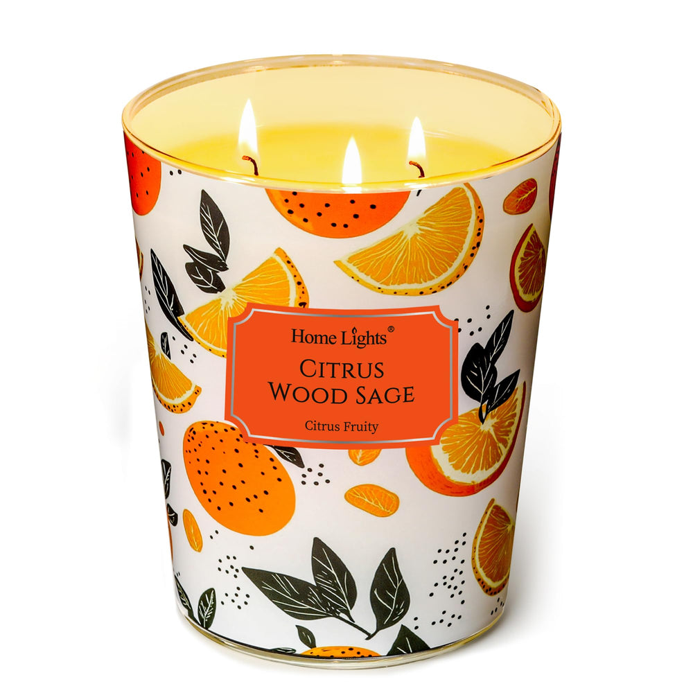 HomeLights large 34oz jar with Citrus Wood Sage aroma for inviting spaces.