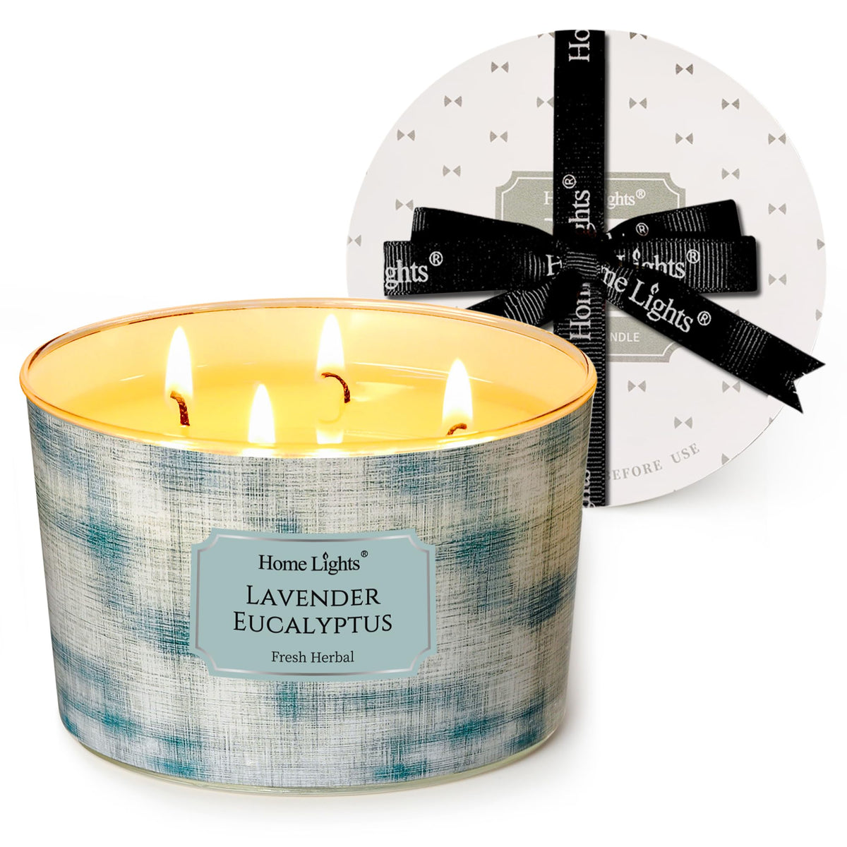 HomeLights lavender eucalyptus candle in glass jar for a calming home scent
