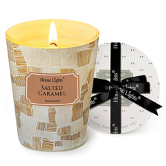 Homelights salted caramel candle in jar creates warm, inviting ambiance for any room.