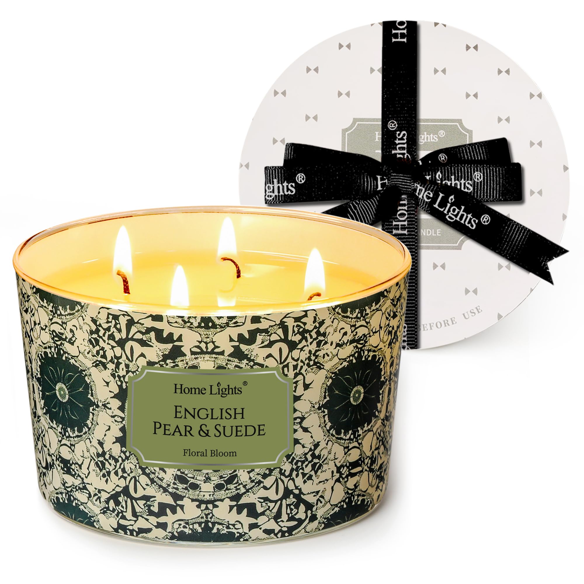 Home Lights soy wax candle with 4 wicks in a stylish jar for a cozy living room ambiance.