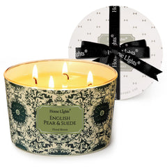Home Lights soy wax candle with 4 wicks in a stylish jar for a cozy living room ambiance.