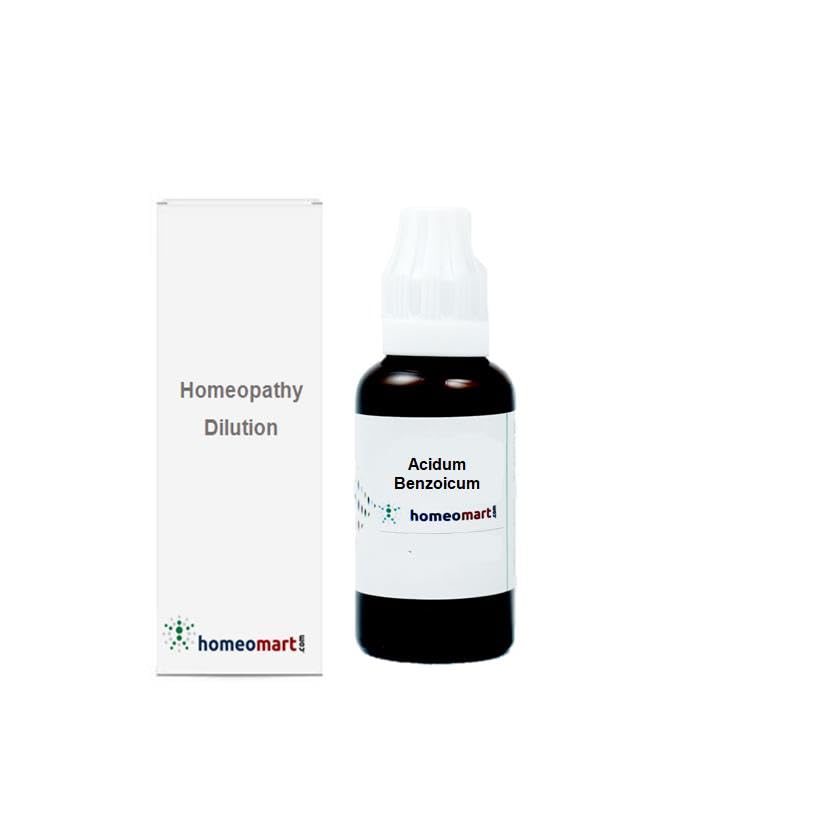HomeoMart Acidum Benzoicum 6C dropper for precise on-the-go dosing.