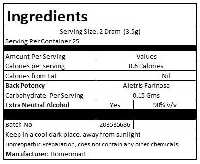 HomeoMart Aletris Farinosa pellets with a gentle, small, sugar-coated form.