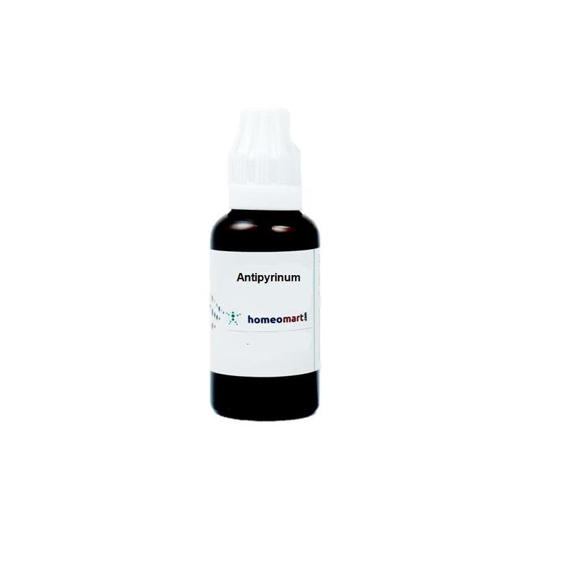 Homeomart Antipyrinum 30C bottle with dropper for gentle at-home dosing.