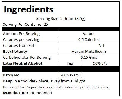 Aurum Metallicum 6C bottle label from HomeoMart