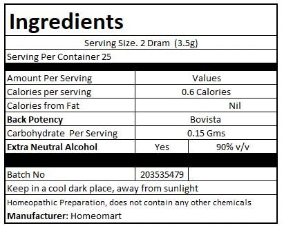 HomeoMart Bovista pellets ingredients—homeopathic dilutions with sucrose for gentle use.