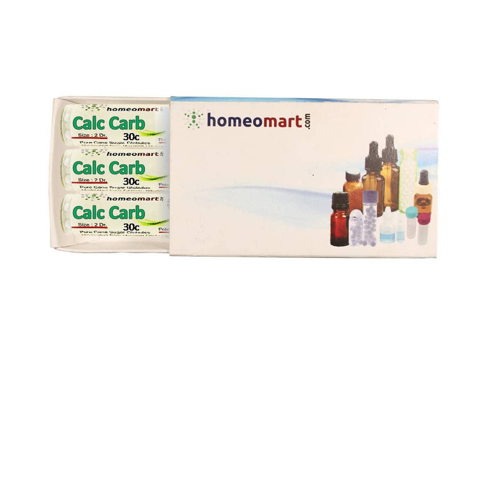 Homeomart Calcarea Carbonica 30C pellets in vial for portable, gentle daily relief.