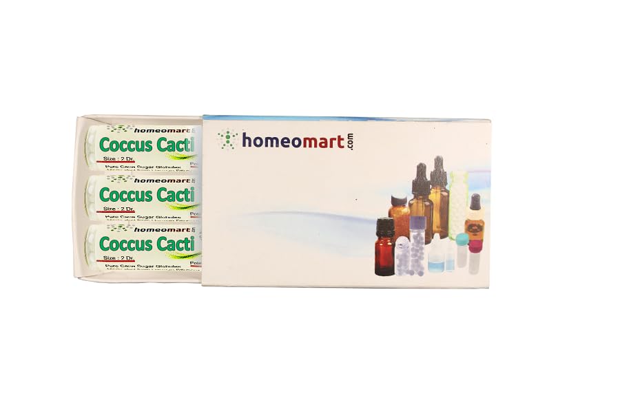HomeoMart Coccus Cactis pellets bottle shows convenient dosing and portability
